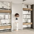 Modern Minimalist Decorative Cabinet With Multi Tiered Design Wooden Metal Structure And Marble Wall