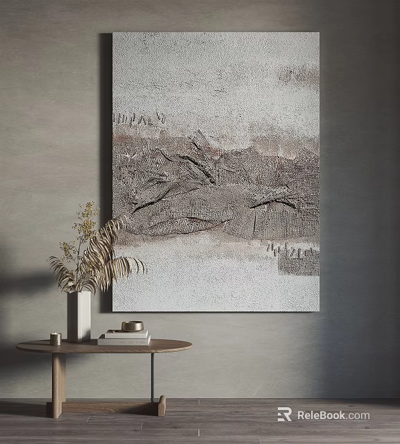 Modern Interior Featuring Abstract Wall Art Decorative Side Table With Dried Plants 3d model