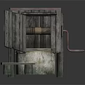 Vintage Rustic Wooden Structure With Sloped Roof And Small Wooden Stool