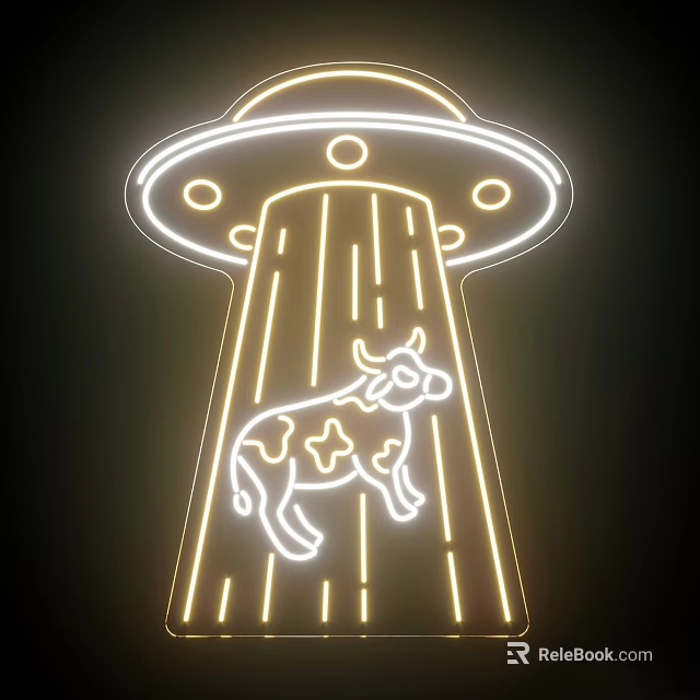 Neon Decorative Light With UFO Shaped Top And Cow Pattern Illuminated Design 3d model 