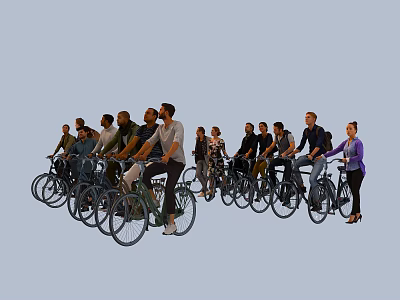 Group of People Riding Bicycles Together in Outdoor Environment 3d model