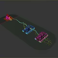 Two Military Tanks Connected by Blue Lightning Near Red Base on Gray Terrain