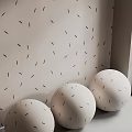 Interior With White Spheres And Walls Having Moon Tree Line Patterns 3d model