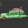 White Classic Car With Red Blue Lights Yellow Storage Boxes Ladder and Red Side Stripes