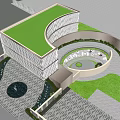 Modern Sales Office Building With Green Roof Curved Design And Courtyard Water Feature
