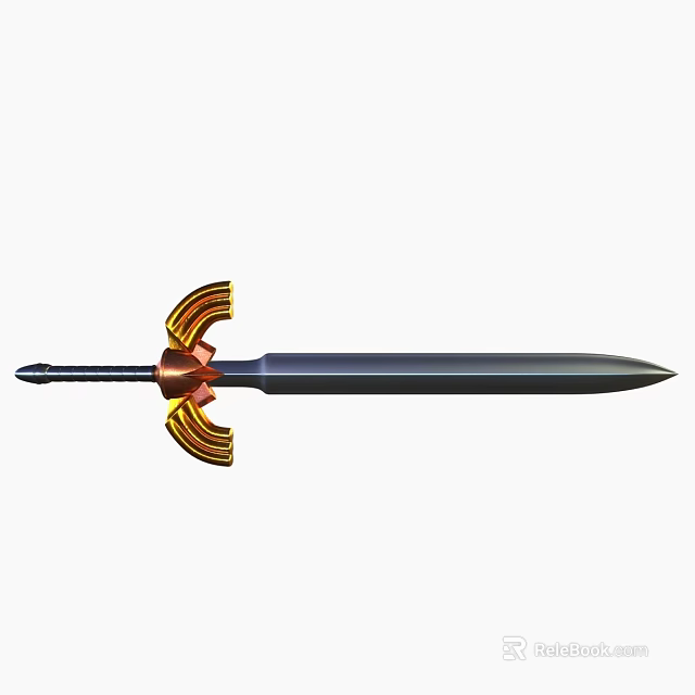 Decorative Ancient Sword With Golden Hilt And Polished Metal Blade Design 3d model 