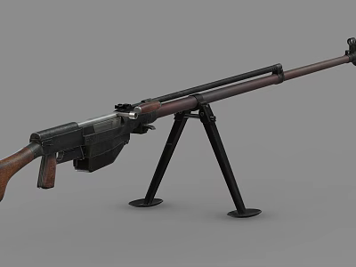 Vintage Military Machine Gun With Wooden Stock Black Metal Barrel And Tripod Stand 3d model
