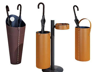 Stylish Leather Umbrella Stand In Brown And Orange For Home Storage 3d model