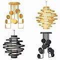 Modern Gold And Black Chandeliers With Circular Elements And Spiral Structure Design 3d model