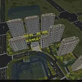 Aerial View Planning of Modern High Rise Residential Buildings With Greenery Roads and Surroundings