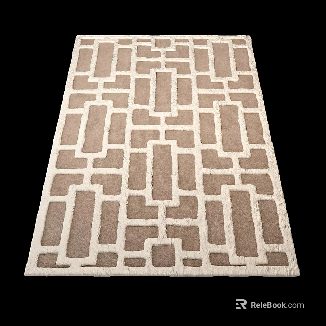 Square Carpet With Geometric Pattern In Beige And Cream Neutral Tones 3d model