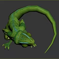 Green Chameleon 3D Character Model Sitting With Long Tail On Smooth Reflective Surface 3d model