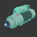 Industrial Electric Motor With Silver Metallic Body Blue Gear And Shiny Cylindrical Structure