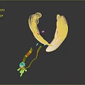 Green Animated Character With Blue Hat Orange Legs Yellow Tail And Large Pink Wing Objects