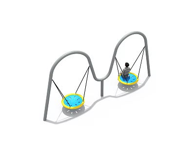 Fun Children's Playground Area With Gray Curved Swings And Yellow Seats 3d model
