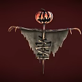 Spooky Halloween Scarecrow Decoration With Pumpkin Head Skeleton Body And Tattered Clothing