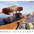 Scenic Waterfront Landscape With Circular Viewing Platform Boats On Water And Surrounding Trees