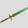 Green Sword With Golden Decorations And Red Gemstone Handle Design 3d model