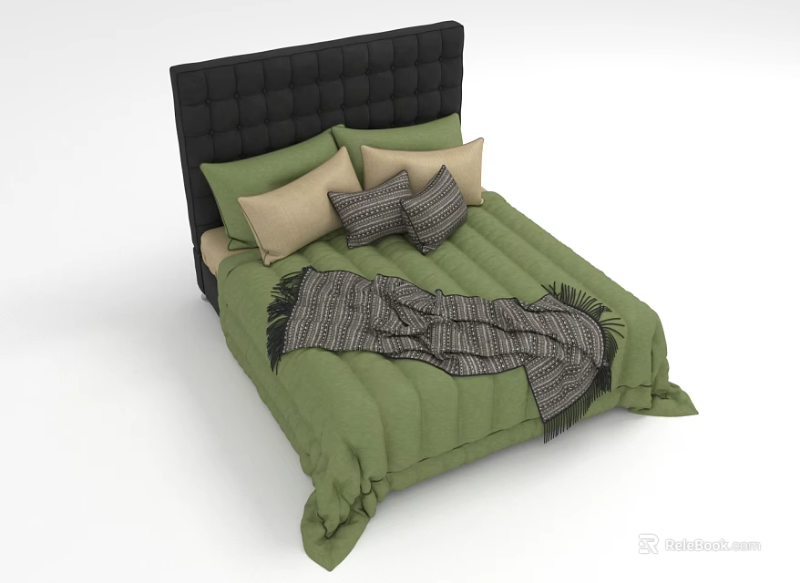 Gray Plaid Patterned Shawl With Green And Beige Decorative Elements For Fashionable Look 3d model 