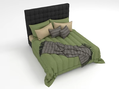 Gray Plaid Patterned Shawl With Green And Beige Decorative Elements For Fashionable Look 3d model