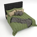 Gray Plaid Patterned Shawl With Green And Beige Decorative Elements For Fashionable Look