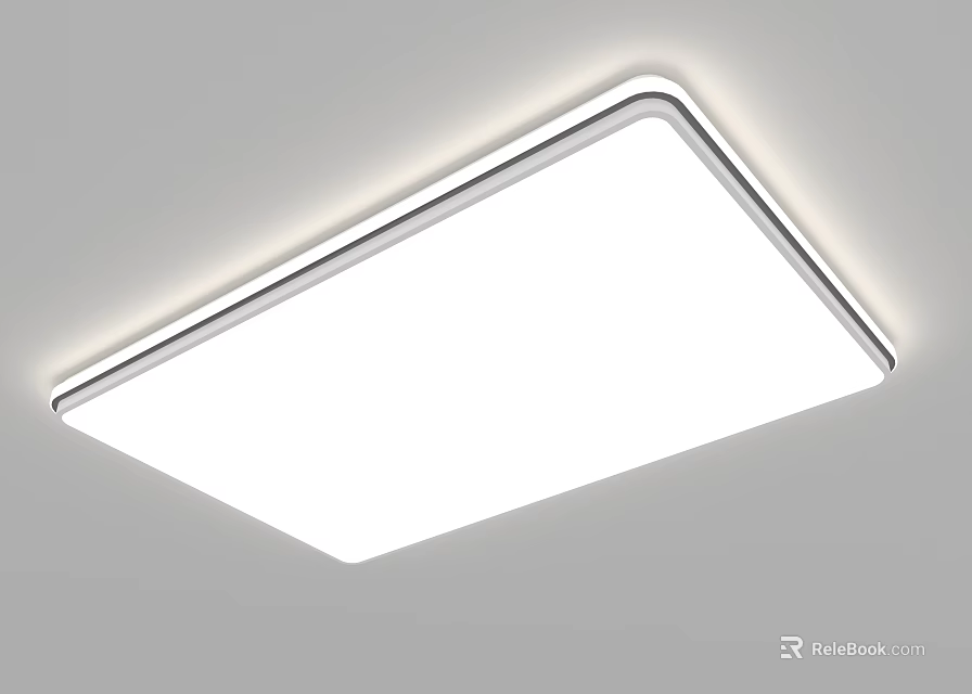 Modern Square Ceiling Light with Sleek Silver Frame and White Illumination 3d model 