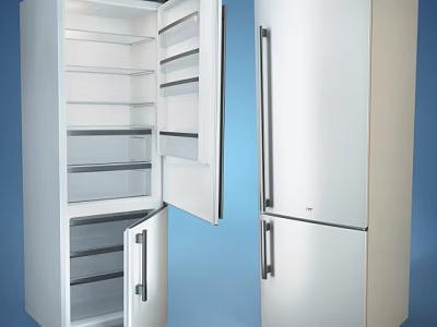 Stainless Steel Double Door Refrigerator Freezer with Open Door and Interior Shelves 3d model