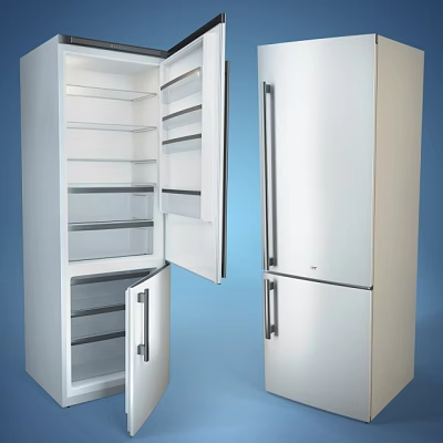 Stainless Steel Double Door Refrigerator Freezer with Open Door and Interior Shelves 3d model