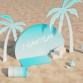 Summer Beach Scene With White Palm Trees I CAN PLAY Sign And Cactus