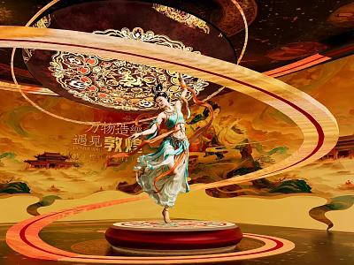 Dunhuang Themed Cultural Art Exhibition Hall Featuring Flying Apsara Dancer And Traditional Murals 3d model