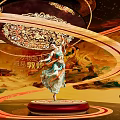 Dunhuang Themed Cultural Art Exhibition Hall Featuring Flying Apsara Dancer And Traditional Murals