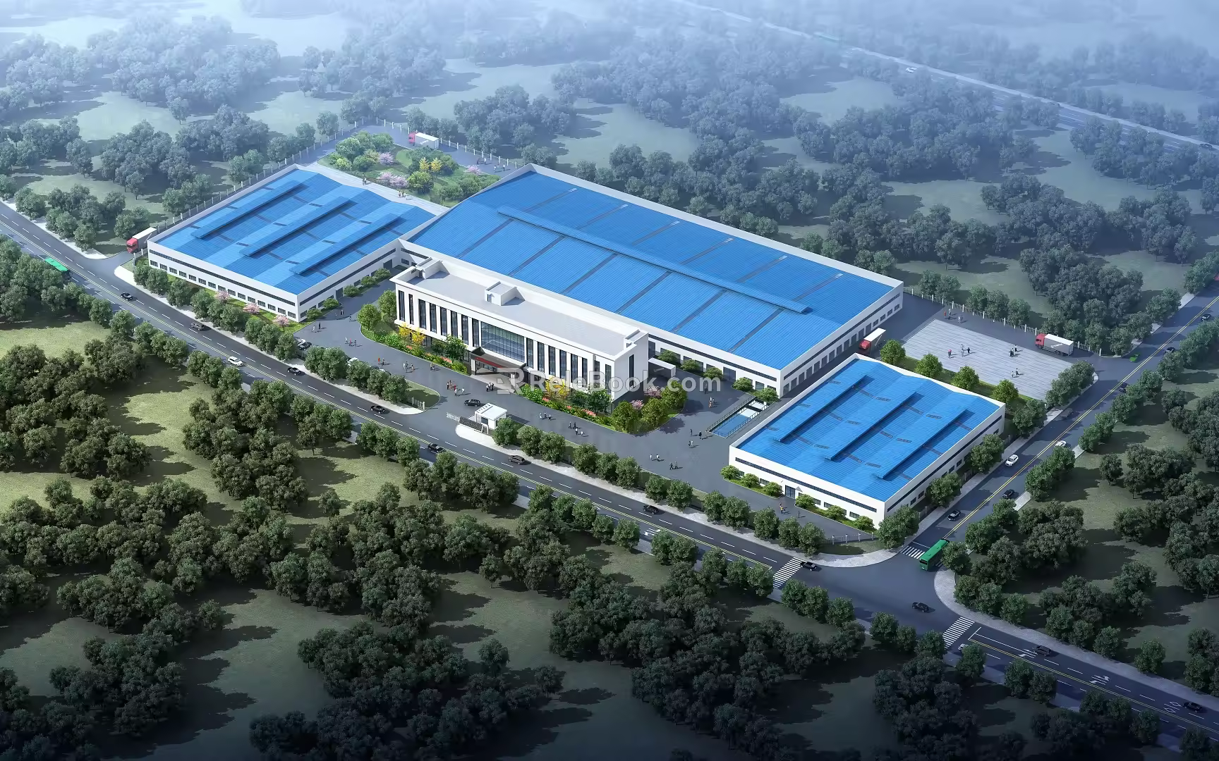 Modern Factory Industrial Park Factory Planning Office Building Dormitory Warehouse Bird's-eye View 3d model