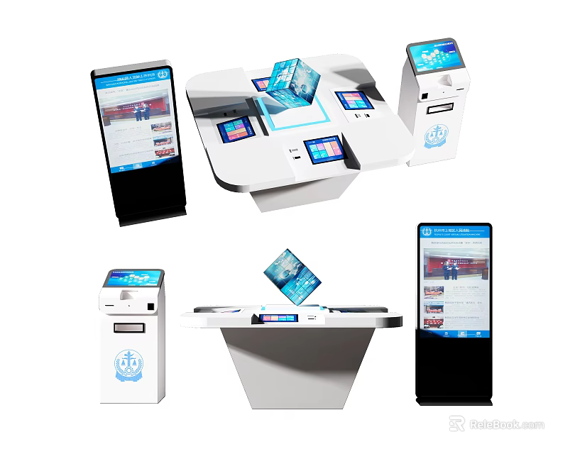 Interactive Self Service Public Facilities With Touchscreen Tables And Floor Standing Kiosks 3d model 