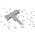 White Industrial Spray Gun Tool With Scattered Parts On Black Background