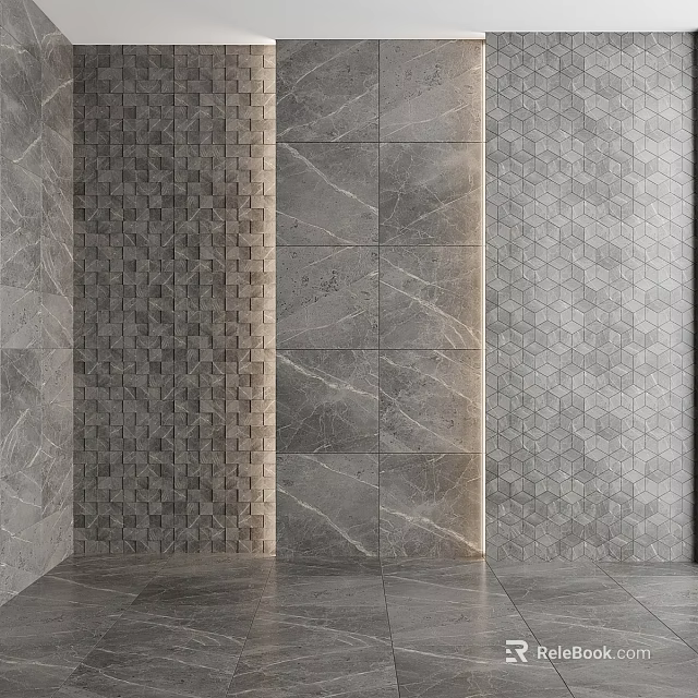 Gray Wall Tile Components With Square Rectangular And Hexagonal Textures Arrangement 3d model