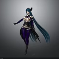 Fantasy Woman With Teal Long Hair Purple Outfit Black Wings And Boots