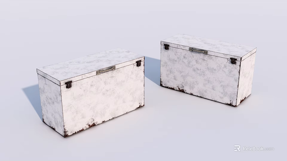 Vintage White Storage Trunks with Distressed Finish and Metal Latches 3d model 