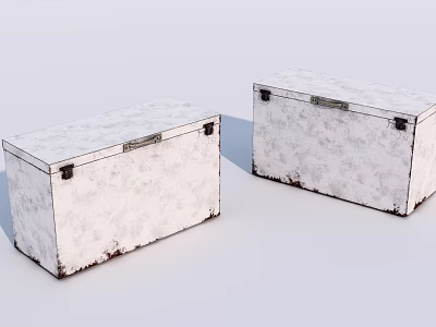 Vintage White Storage Trunks with Distressed Finish and Metal Latches 3d model