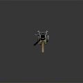 Mechanical Weapon with Metal Components Red Black Color Scheme Mounted on Wooden Stand