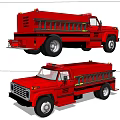 Red Fire Truck With Water Tank And Ladder In Side And Front Views
