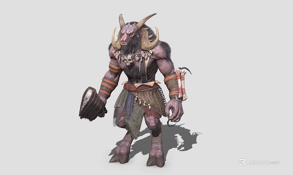 Fantasy Game Movie Character With Horned Beast Appearance And Gear 3d model 