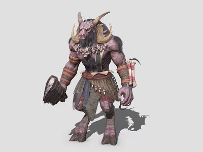 Fantasy Game Movie Character With Horned Beast Appearance And Gear 3d model