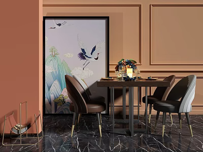 Modern multi-person dining table and chairs 3d model