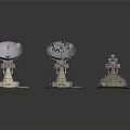 Architectural Models of Satellite Dishes and Dome Structures with Detailed Support Bases and Varied Designs
