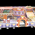 Colorful Amusement Park Playground With Roundabout Paths Buildings Seats And Ball Pit