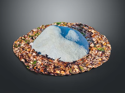 Wood And Stone Decorative Circle Featuring Blue Stone Center Brown Wood Chips And Green Plants 3d model