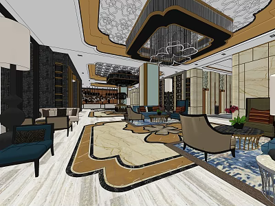 Elegant Shop Front Desk In Luxury Interior With Chandelier And Marble Elements 3d model
