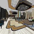 Elegant Shop Front Desk In Luxury Interior With Chandelier And Marble Elements