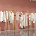 Clothing Store With Pink Wall And Golden Rack Displaying White Apparel Collection