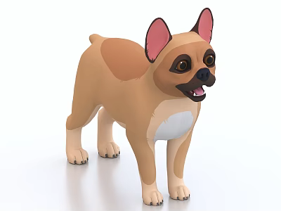 Cute Animated Brown And White Dog With Large Pink Ears Standing On White Background 3d model